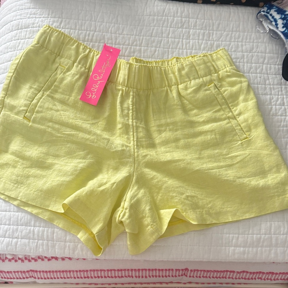 Lilly Pulitzer Lemon Yellow Elastic-Waist Linen Blend Shorts